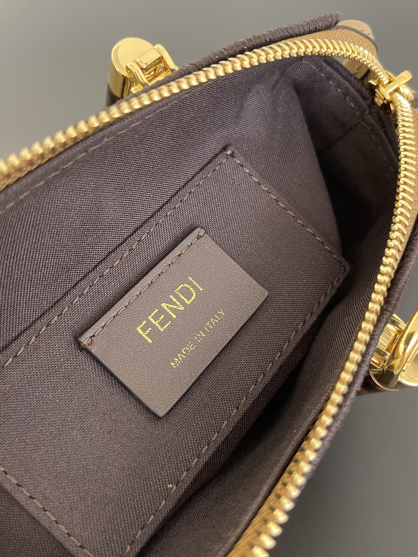 Fendi Mini By The Way FF Fabric Boston Shoulder Bag Brown